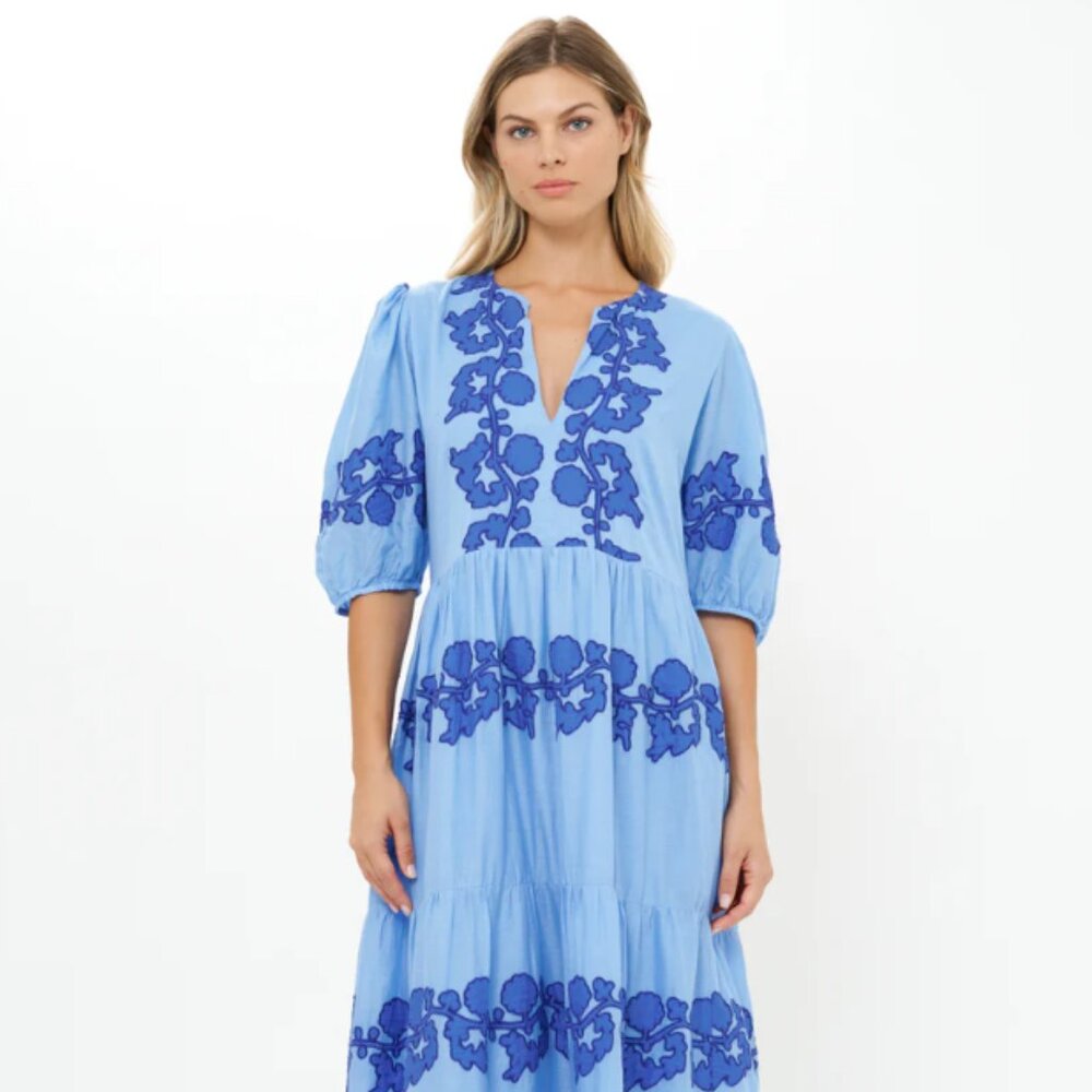 Oliphant Puff Sleeve Maxi Dress - Tangier Blue